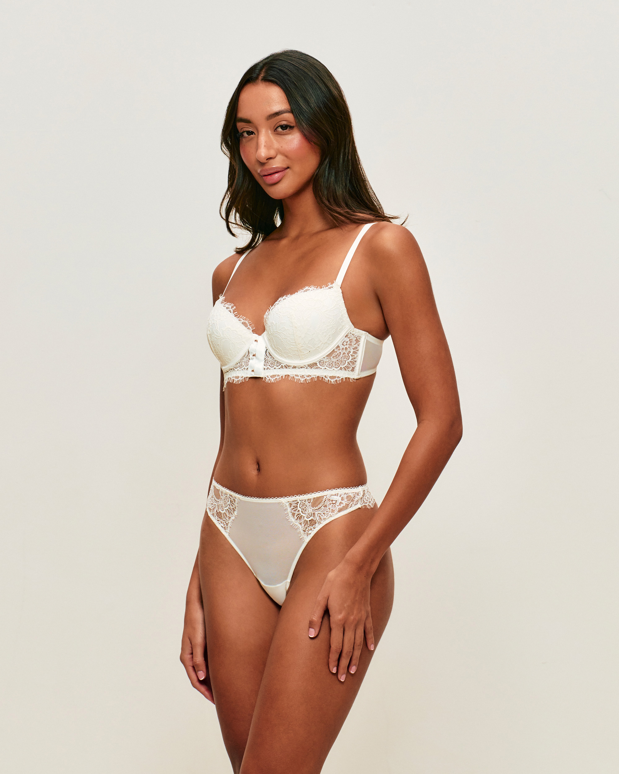 Lace floral push-up bra with front clasp - white - Undiz