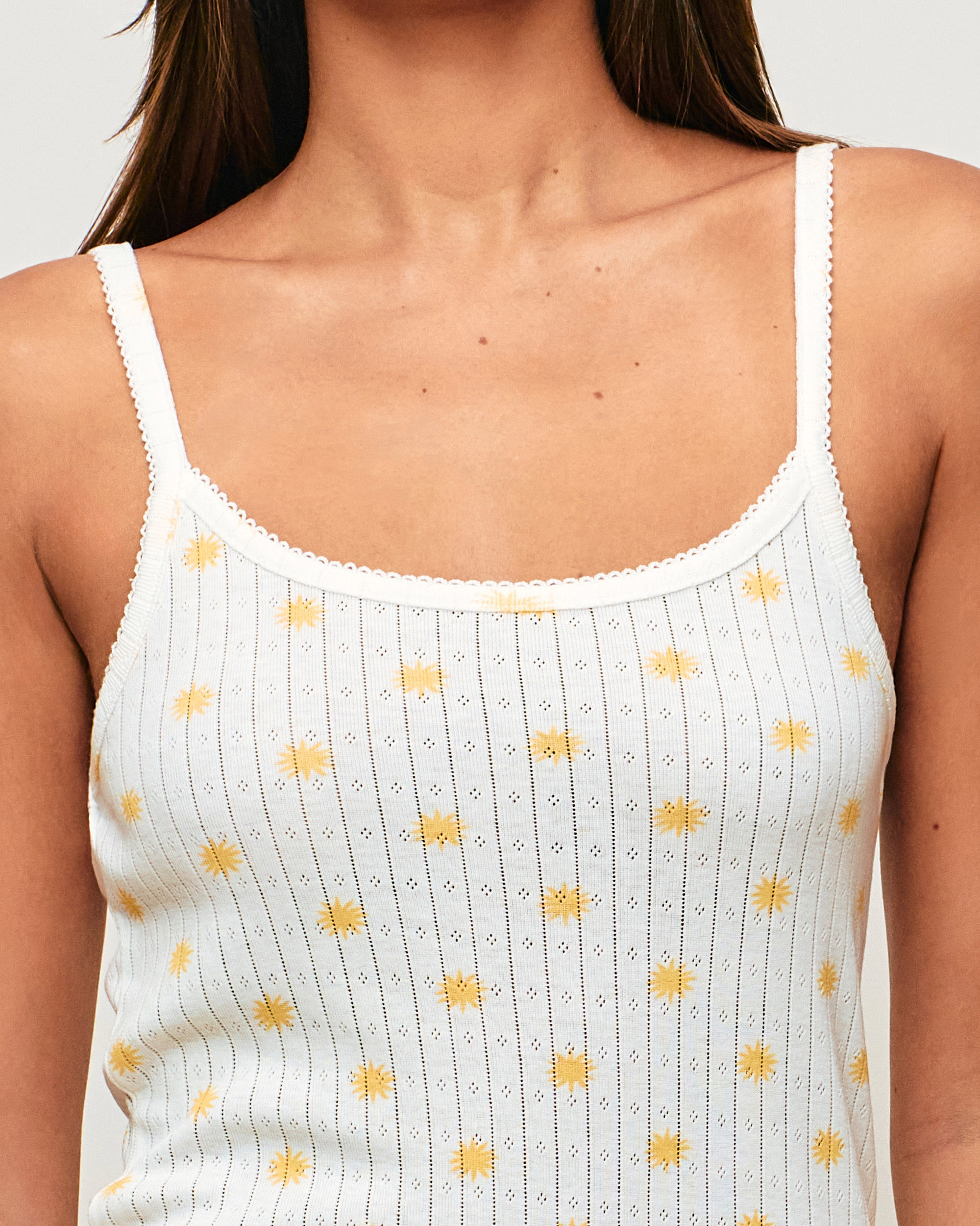 Sun print lace tank top with thin straps - white - Undiz