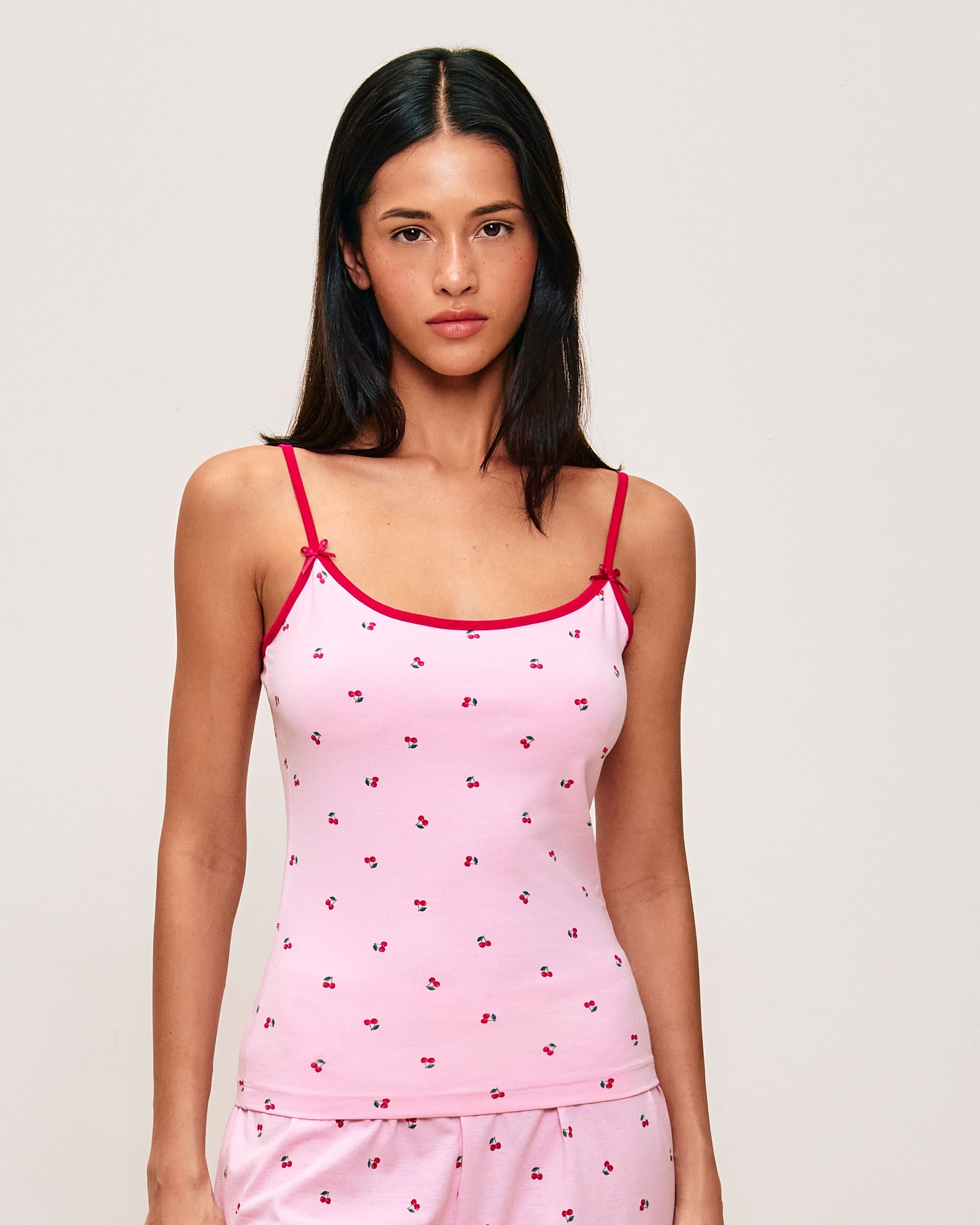 Tank top with adjustable straps featuring a cherry pattern - Rose